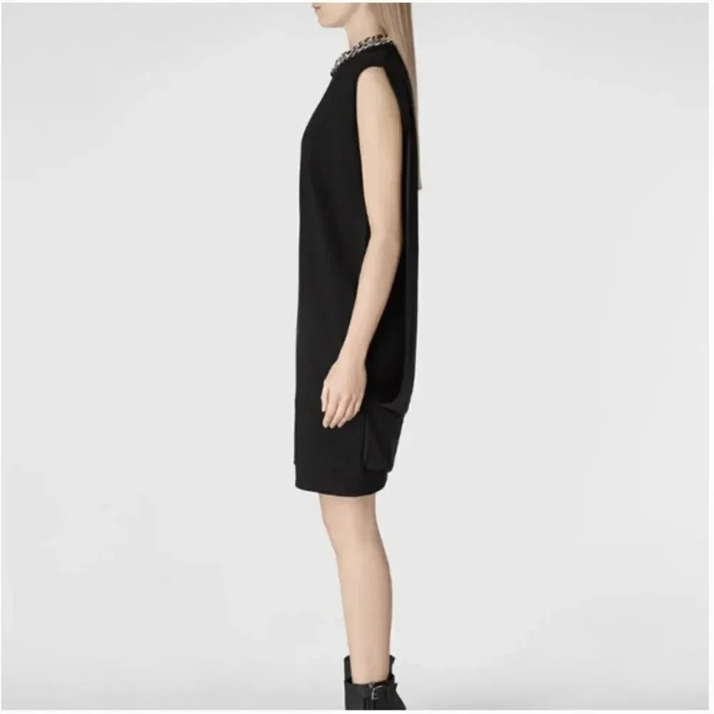 All Saints Amatee Sweatshirt Dress Sleeveless Midi Semi Sheer Black Us Size 2 - Picture 4 of 11